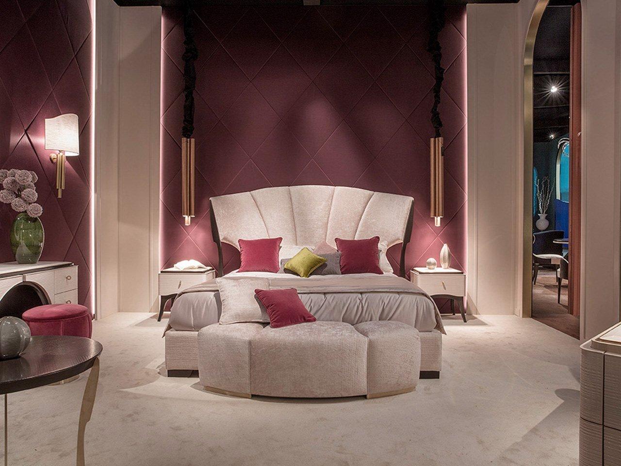 PR.80 Fabric double bed with upholstered headboard