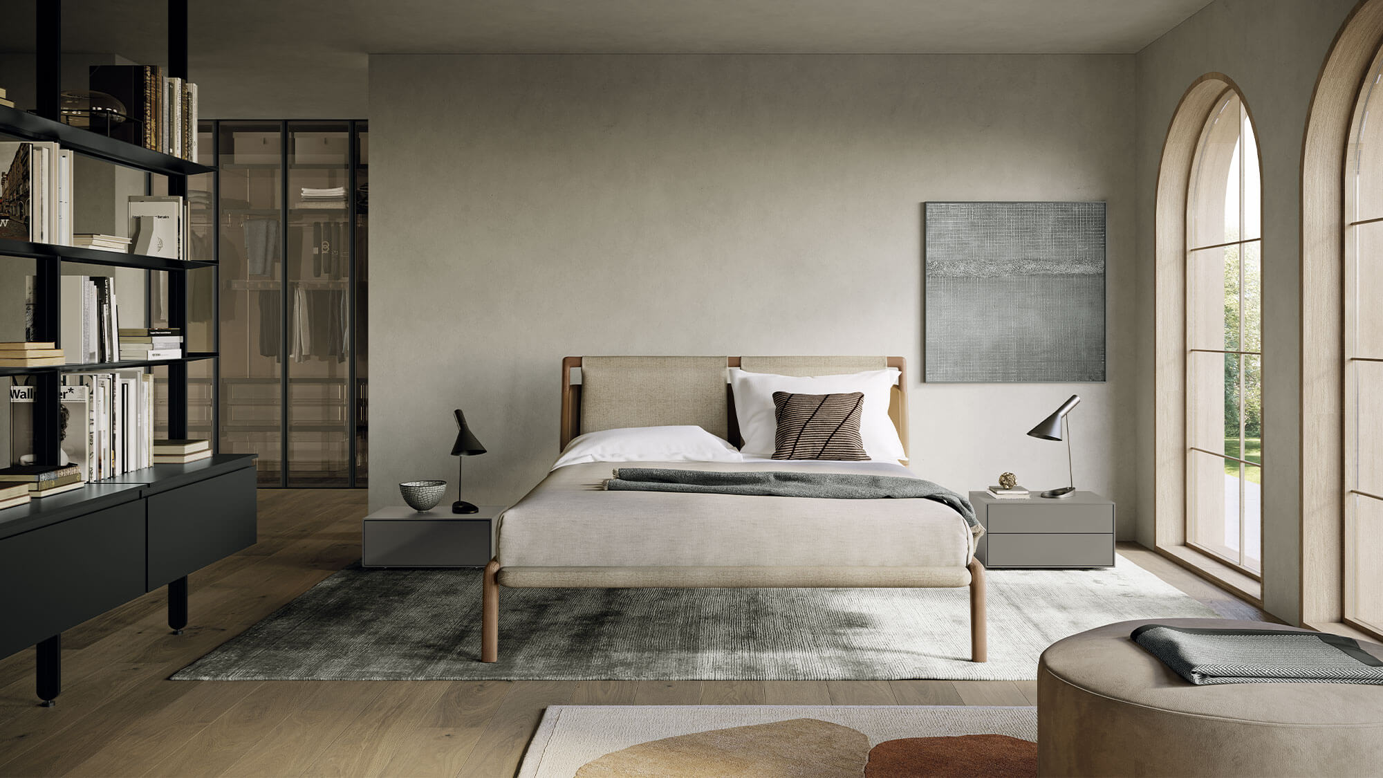 TEPU Wood bed with upholstered headboard