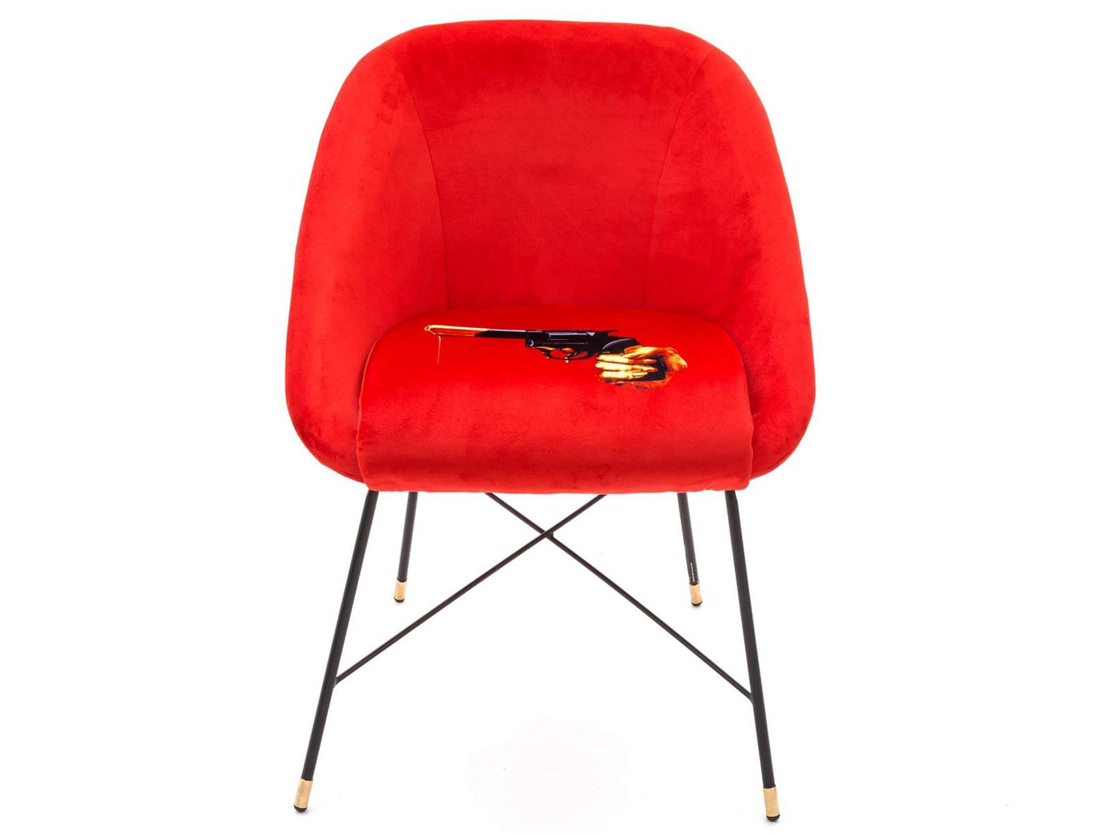 REVOLVER Upholstered fabric chair with armrests