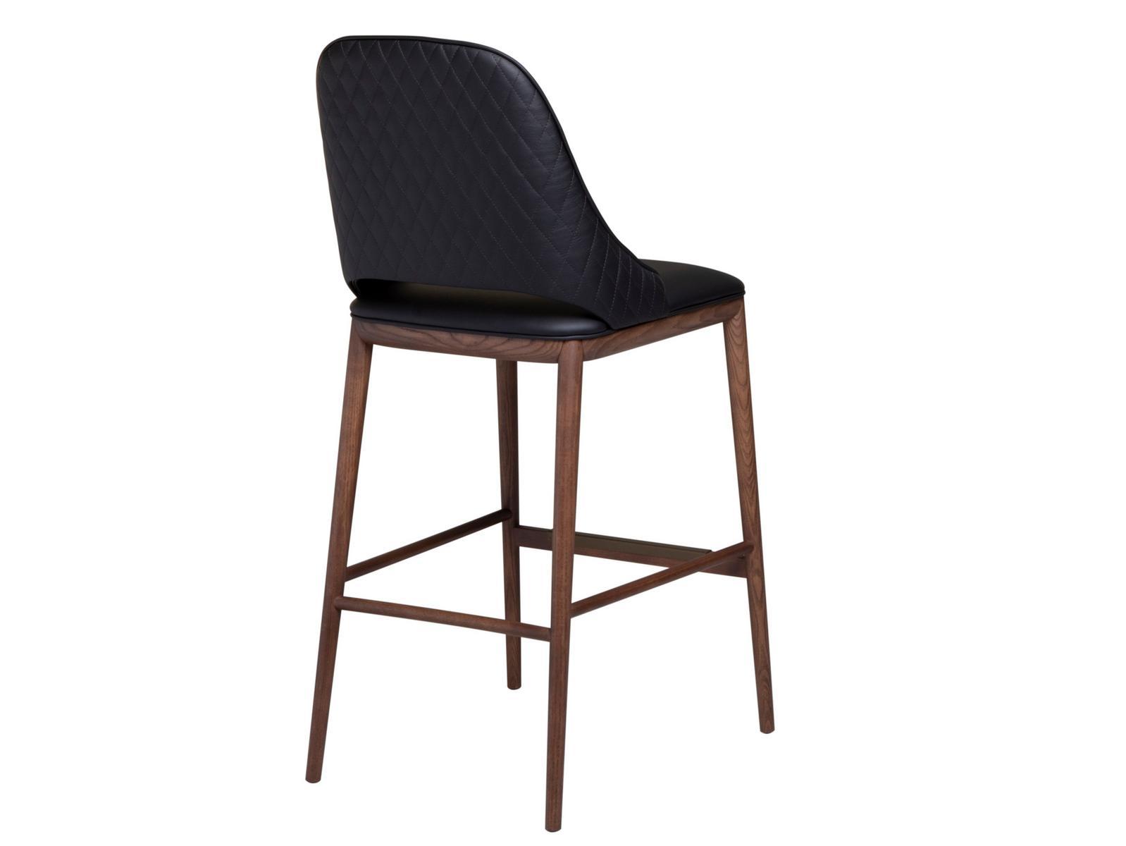 MALVA ÉLITE High stool in leather and walnut base