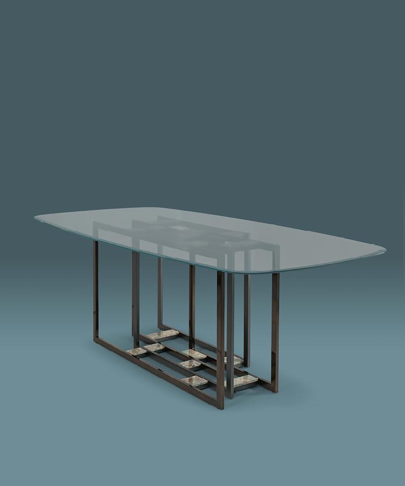 DORIAN Glass table with metal base