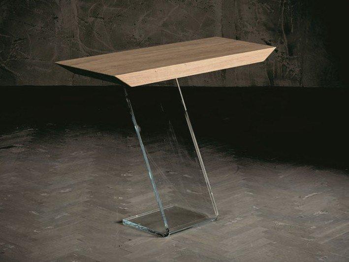 LEAF Rectangular wood and glass console table