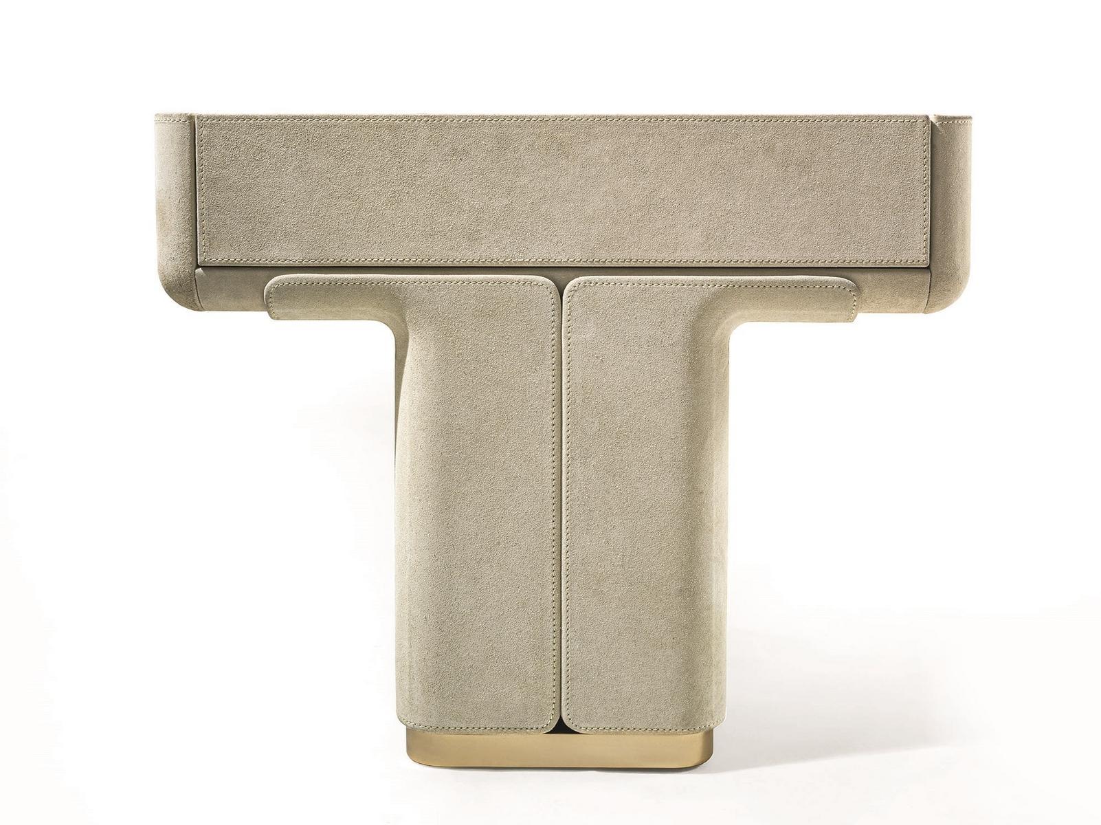 DO Rectangular leather bedside table with doors