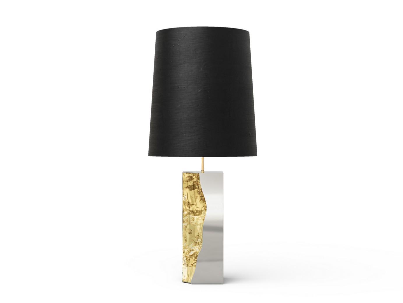 LAPIAZ Table lamp with stainless steel base and brass details