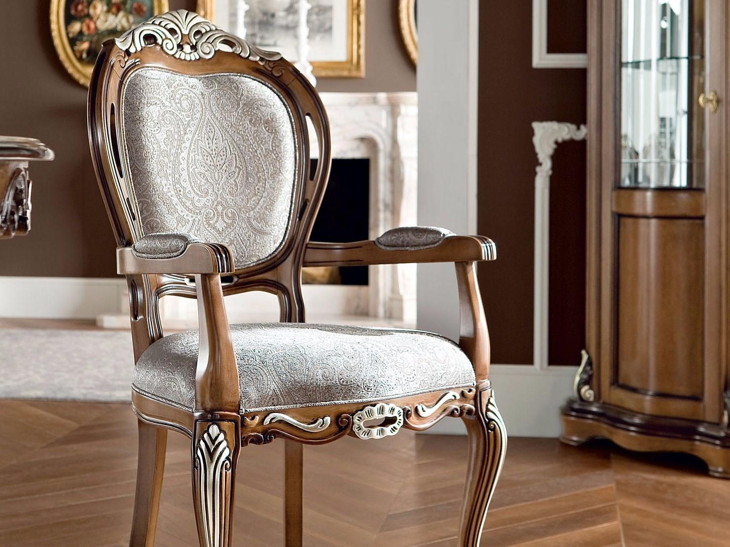 13509 Baroque upholstered fabric chair with armrests