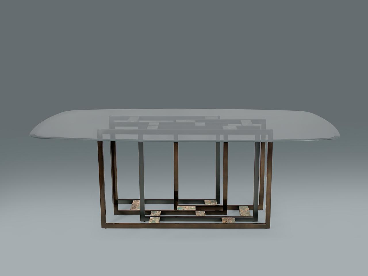 DORIAN Glass table with metal base