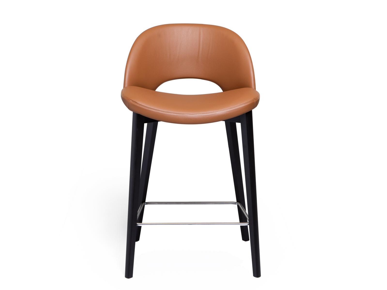 BEETLE Leather stool with wooden base