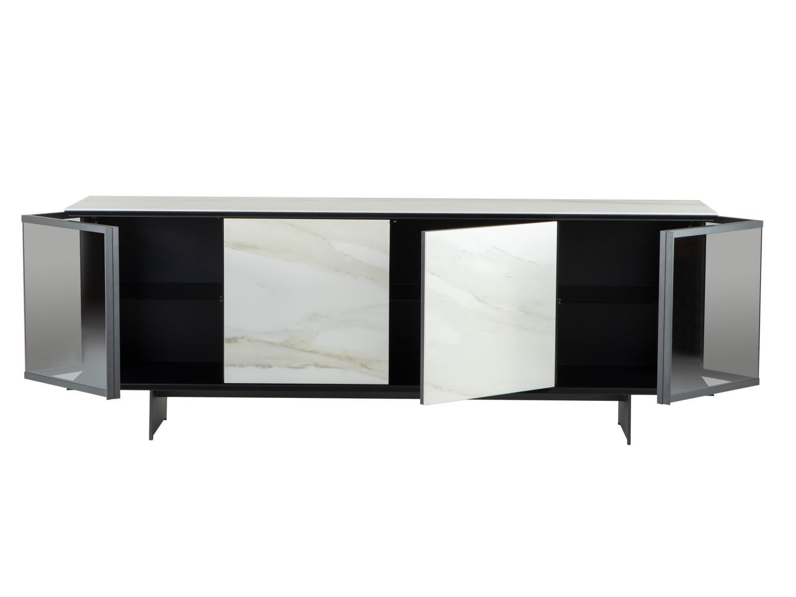 AIRA Sideboard in glass and porcelain stoneware with hinged doors
