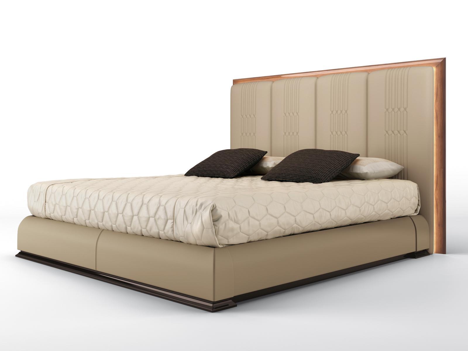 OVERWALL Leather bed with upholstered headboard