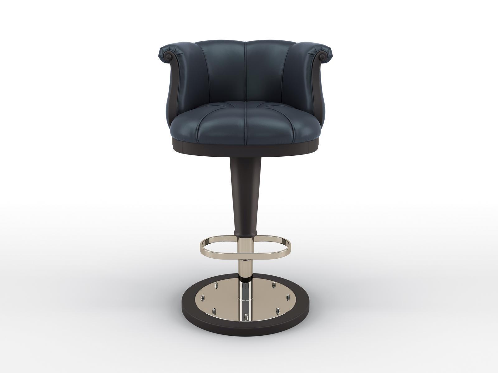 FLOWER High leather barstool with footrest