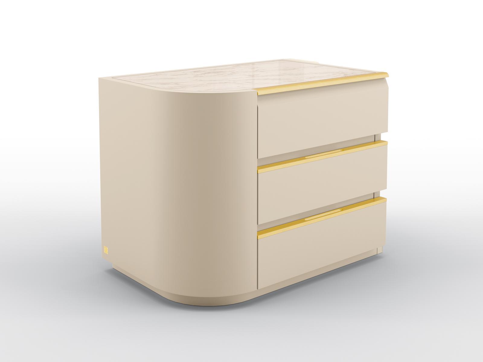 STUART Lacquered bedside table and calacatta marble top