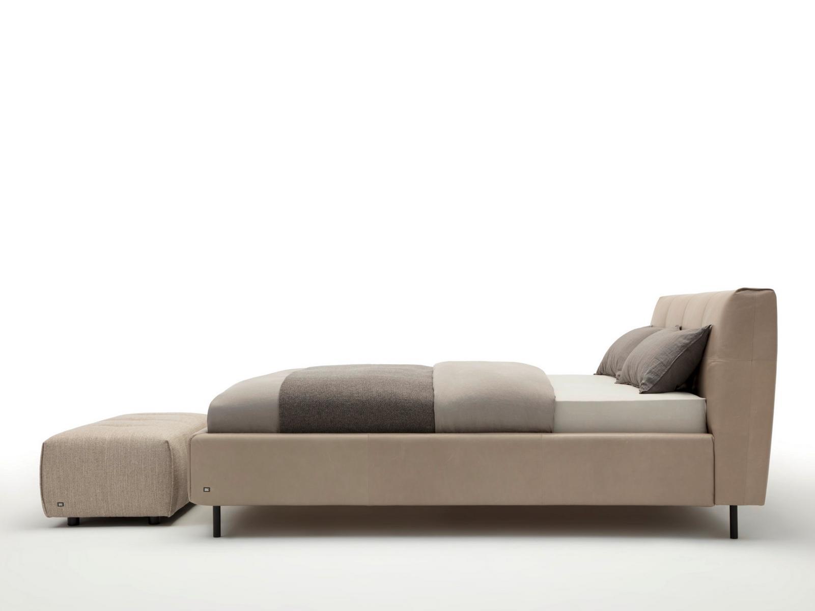 50 Leather double bed with upholstered headboard