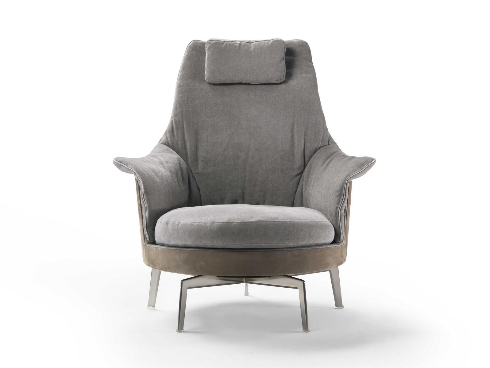 GUSCIOALTO LIGHT Swivel high-back fabric armchair