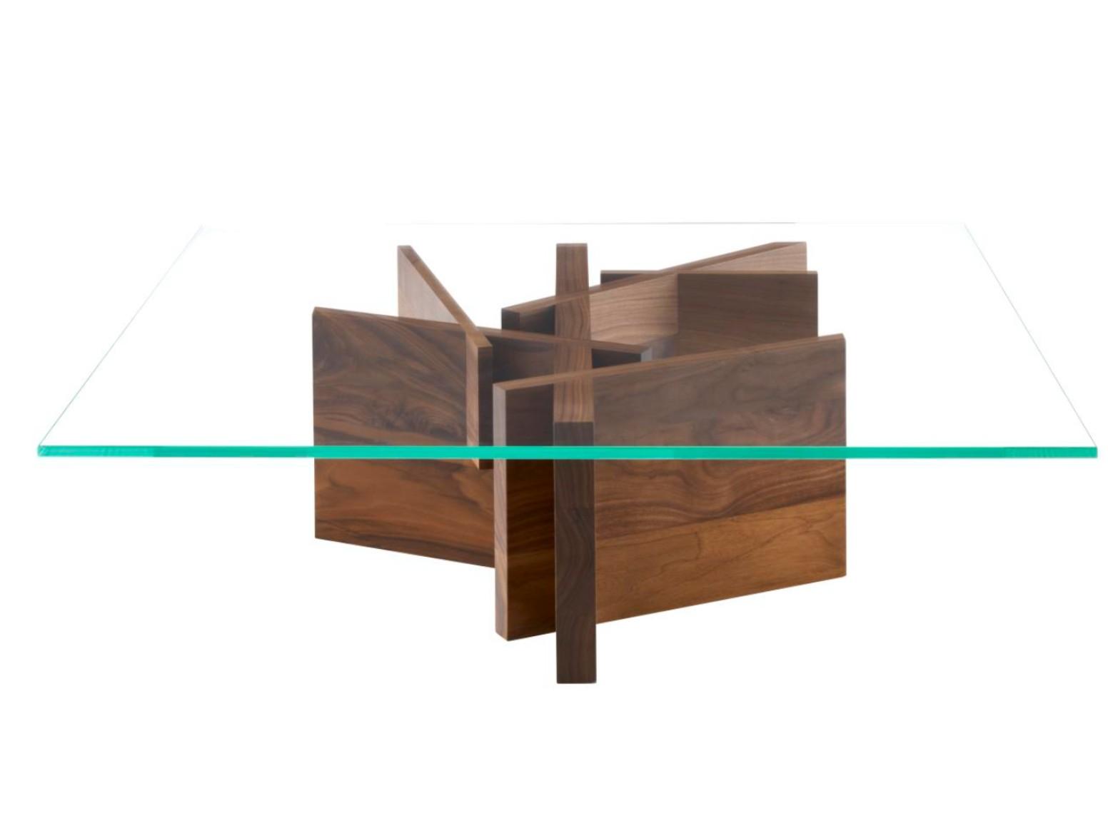 ASHERA Low square wood and glass coffee table