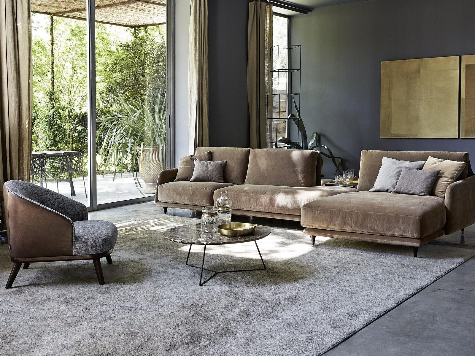 ELLIOT Sectional fabric sofa with chaise longue