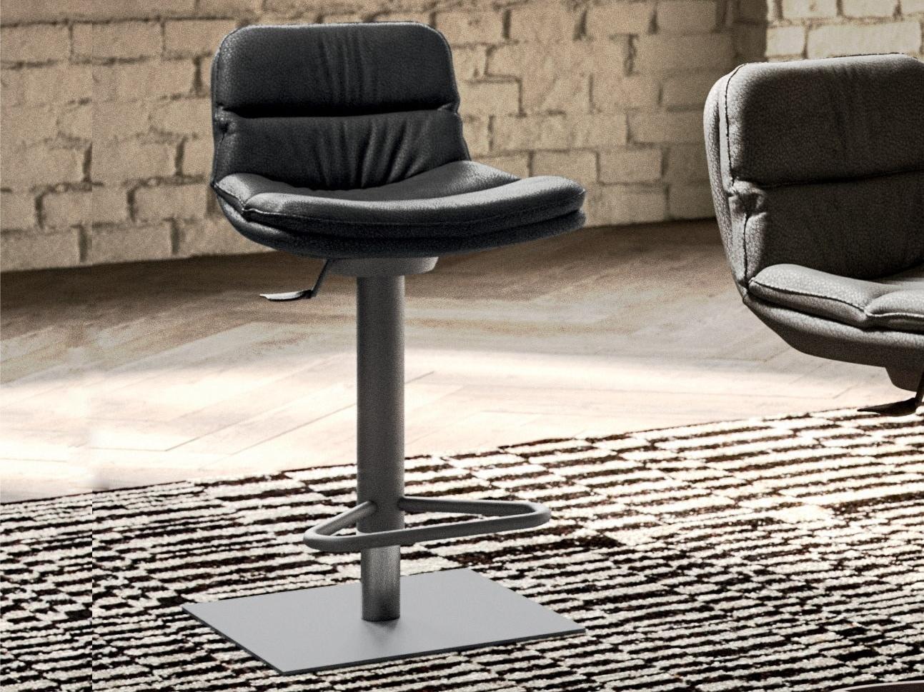 MORRIS Stool in metal and leather with gas lift