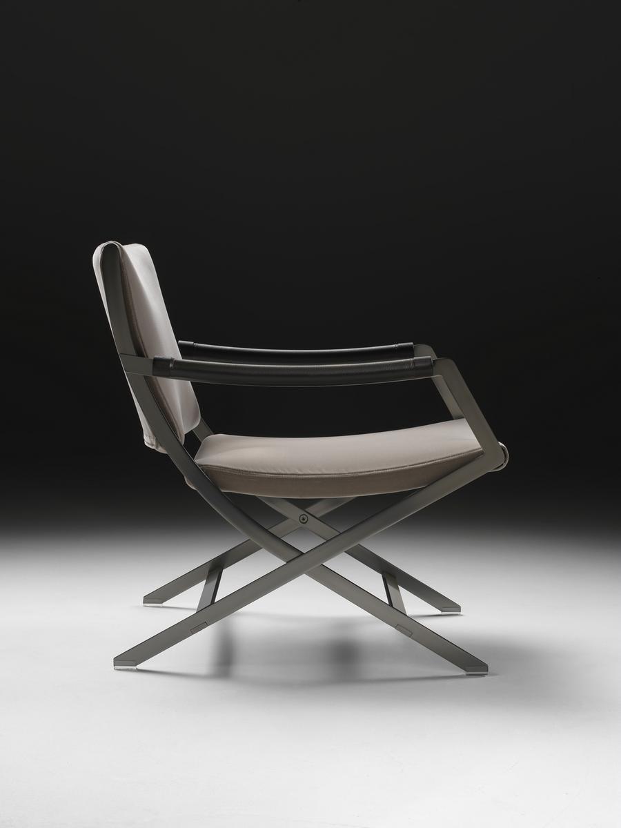 PAUL Folding leather easy chair with armrests