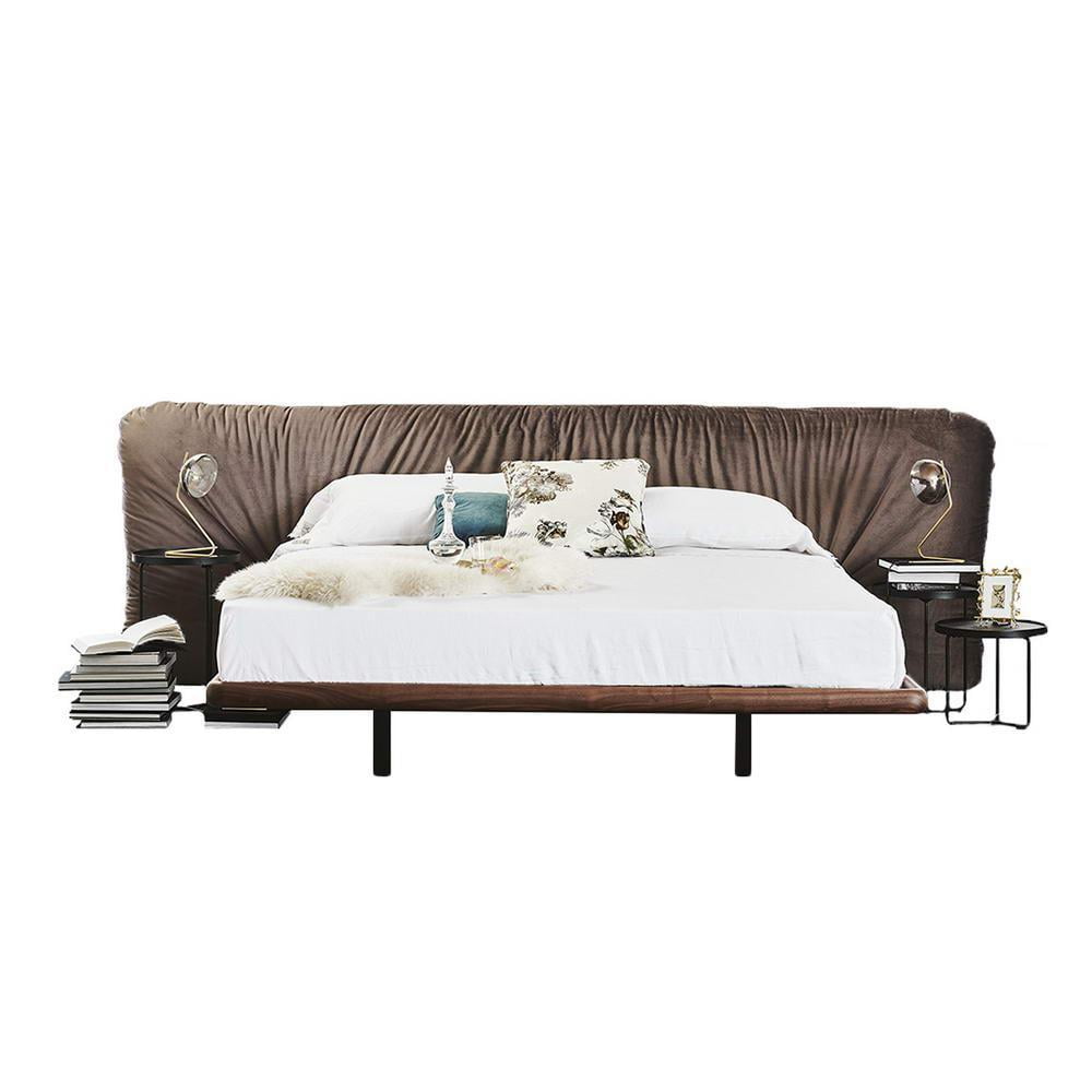 MARLON Leather bed with upholstered headboard