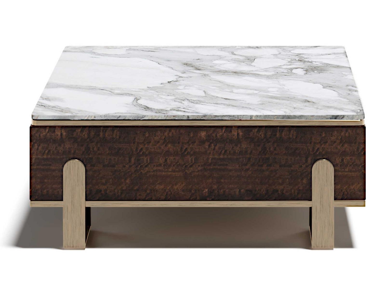 GRAND R Low wooden and marble coffee table