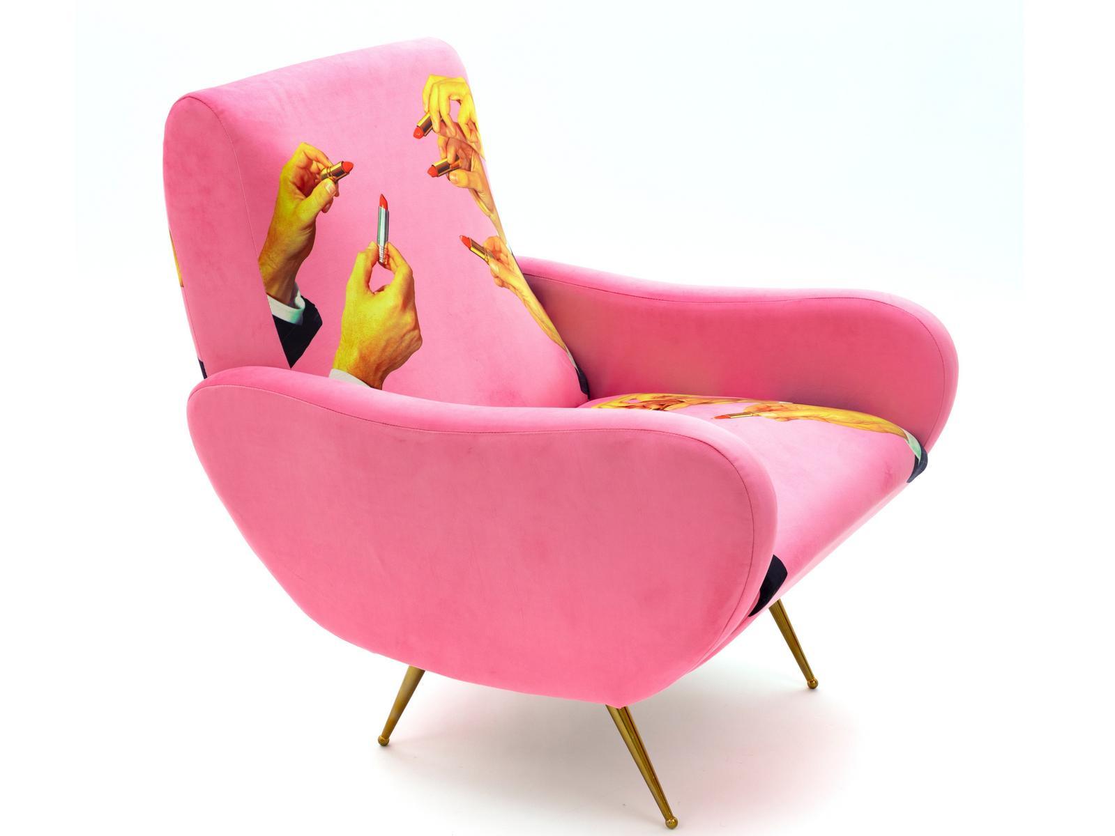 LIPSTICK PINK Fabric armchair with armrests