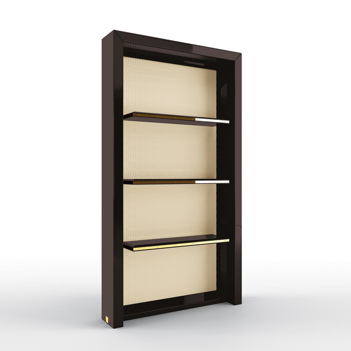 JADE Open bookcase in solid wood and leather