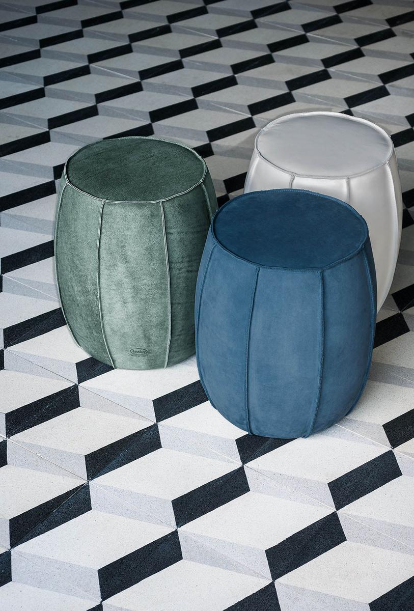 BONGO Upholstered round leather pouf
